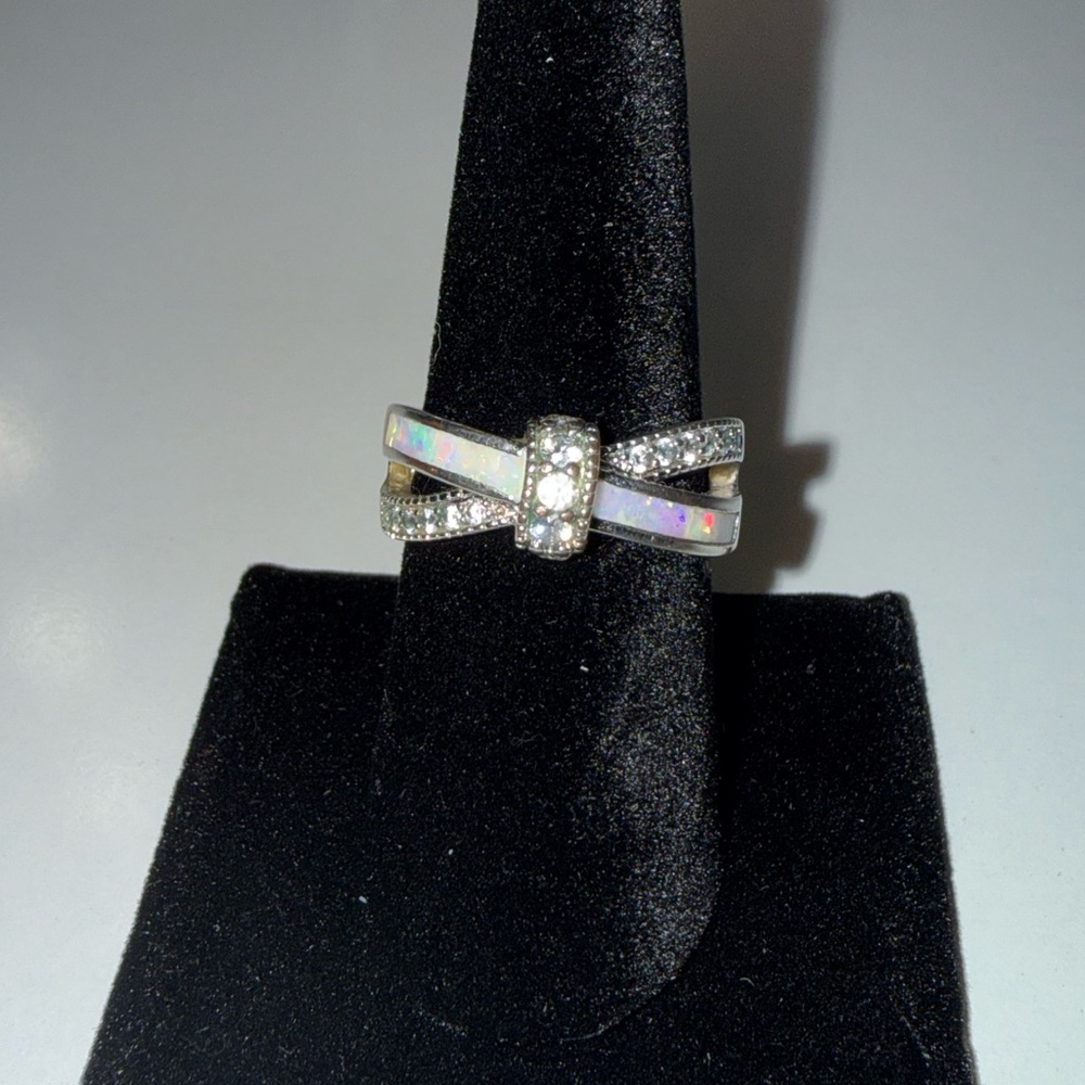 Silver and White Opal Ring